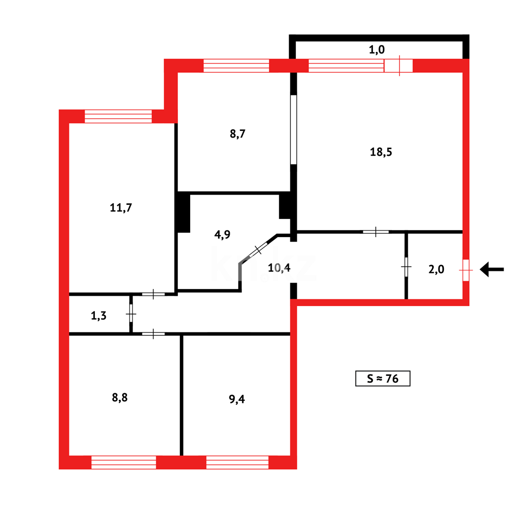 Продажа 4-комнатной квартиры, 78 м² в Караганде - фото 5
