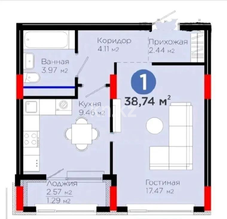 Продажа 1-комнатной квартиры, 39 м², ул. Е-900, дом  8 в Астане