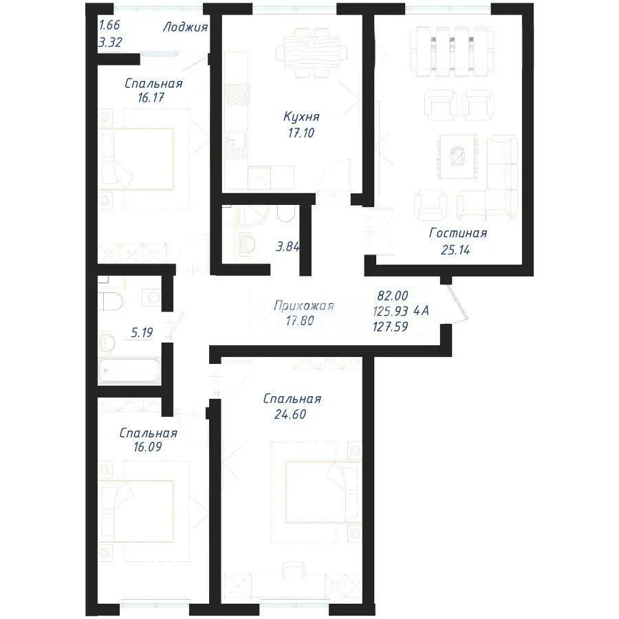 Продажа 4-комнатной квартиры, 126 м² в Астане
