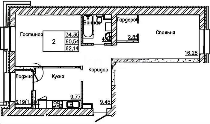 Продажа 2-комнатной квартиры, 61.7 м² в Астане - фото 2