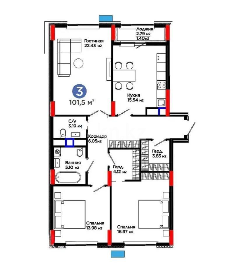 Продажа 3-комнатной квартиры, 101.5 м² в Астане