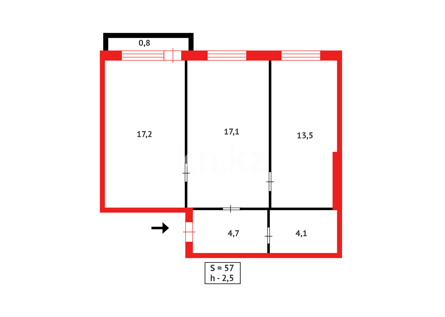 Продажа 2-комнатной квартиры, 57 м² в Караганде - фото 13