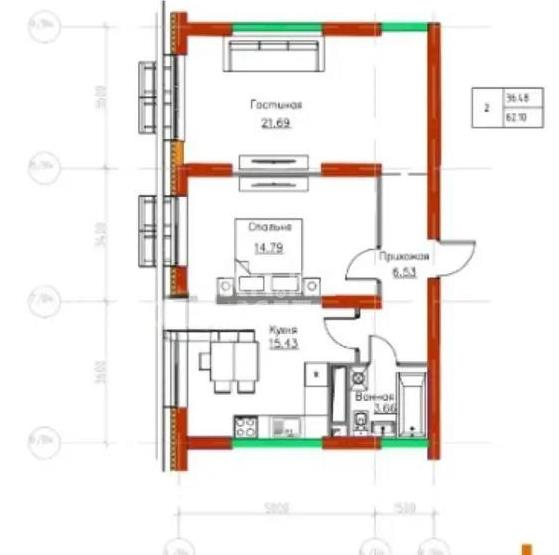 Продажа 2-комнатной квартиры, 62.1 м² в Алматы