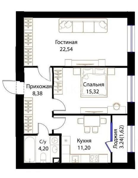 Продажа 2-комнатной квартиры, 63.26 м² в Астане