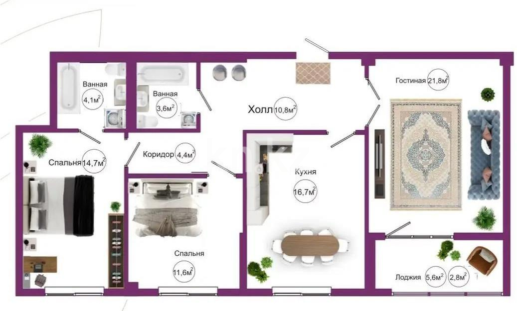 Продажа 3-комнатной квартиры, 90.7 м² в Алматы