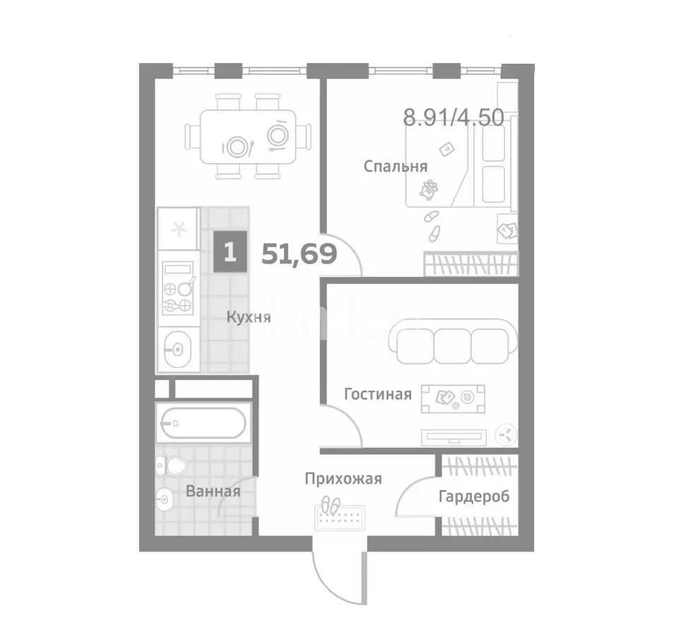 Продажа 2-комнатной квартиры, 50.7 м², пр. Райымбека, дом  349/1 в Алматы