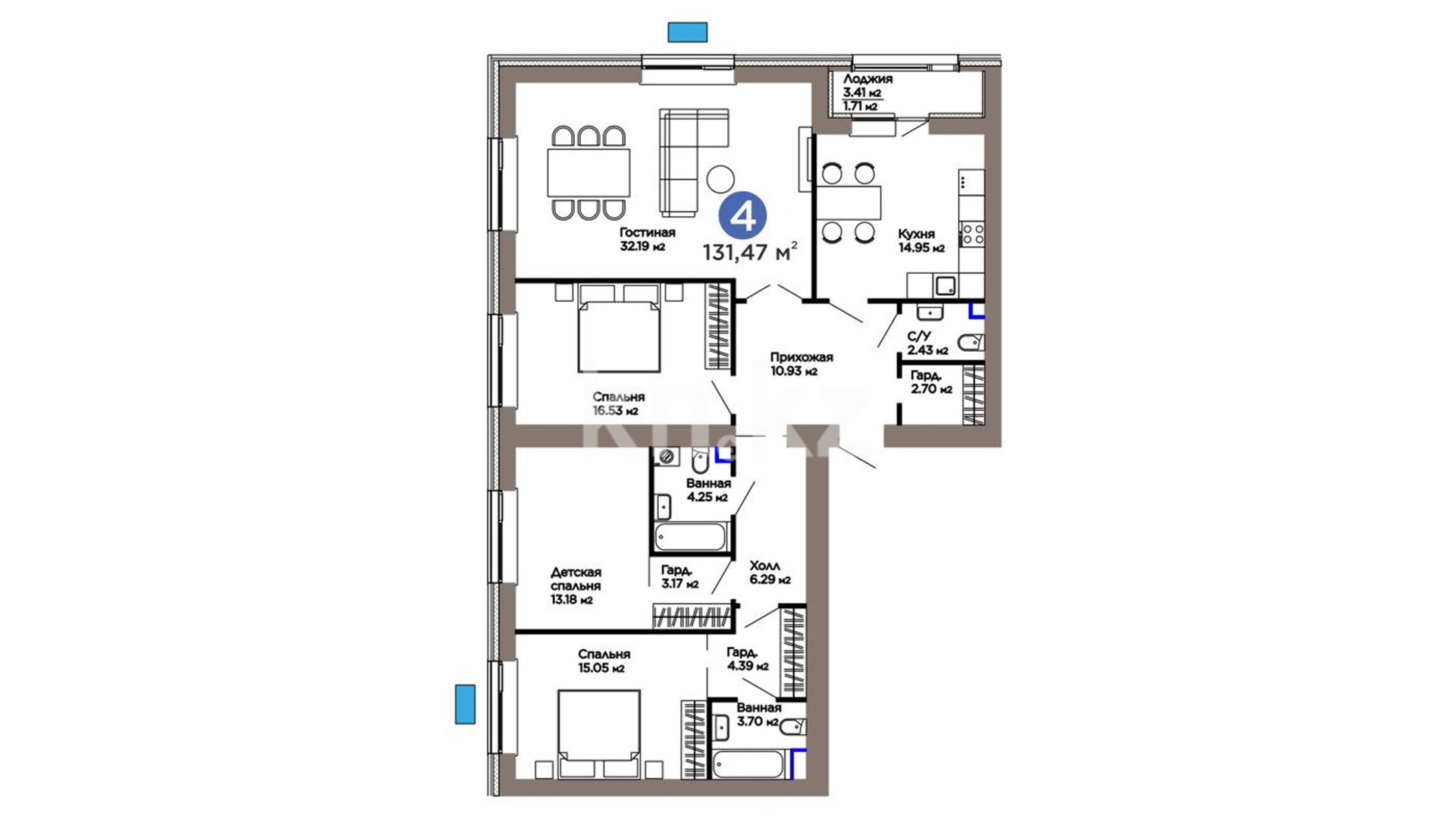 ЖК Abyroi, 4-комнатная, цена 90 017 509 ₸, 684 700 ₸&nbsp;/&nbsp;м²