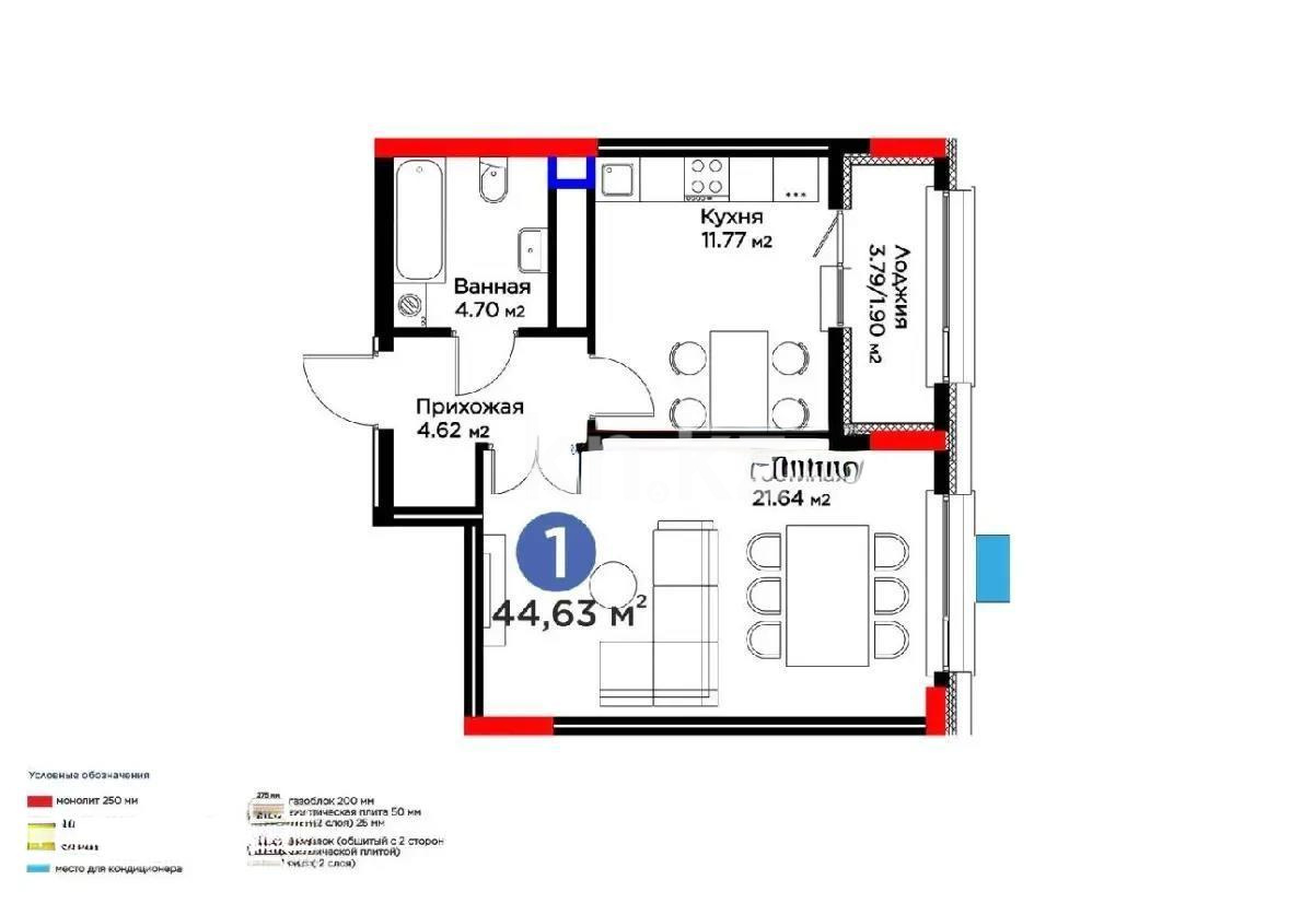 Продажа 1-комнатной квартиры, 44.63 м², пр. Аль-Фараби, дом  3/2 в Астане