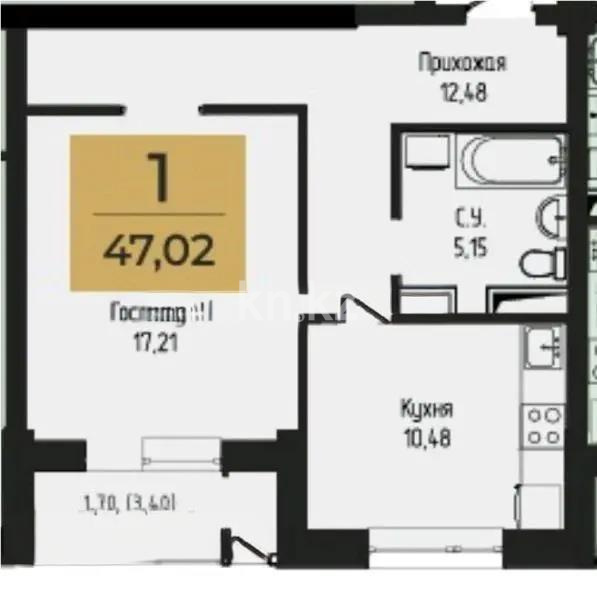 Продажа 1-комнатной квартиры, 47.02 м², ул. Айтматова, дом  63 в Астане