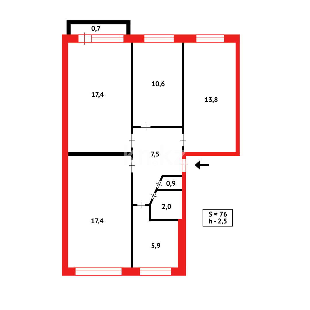 Продажа 4-комнатной квартиры, 76 м² в Караганде - фото 7