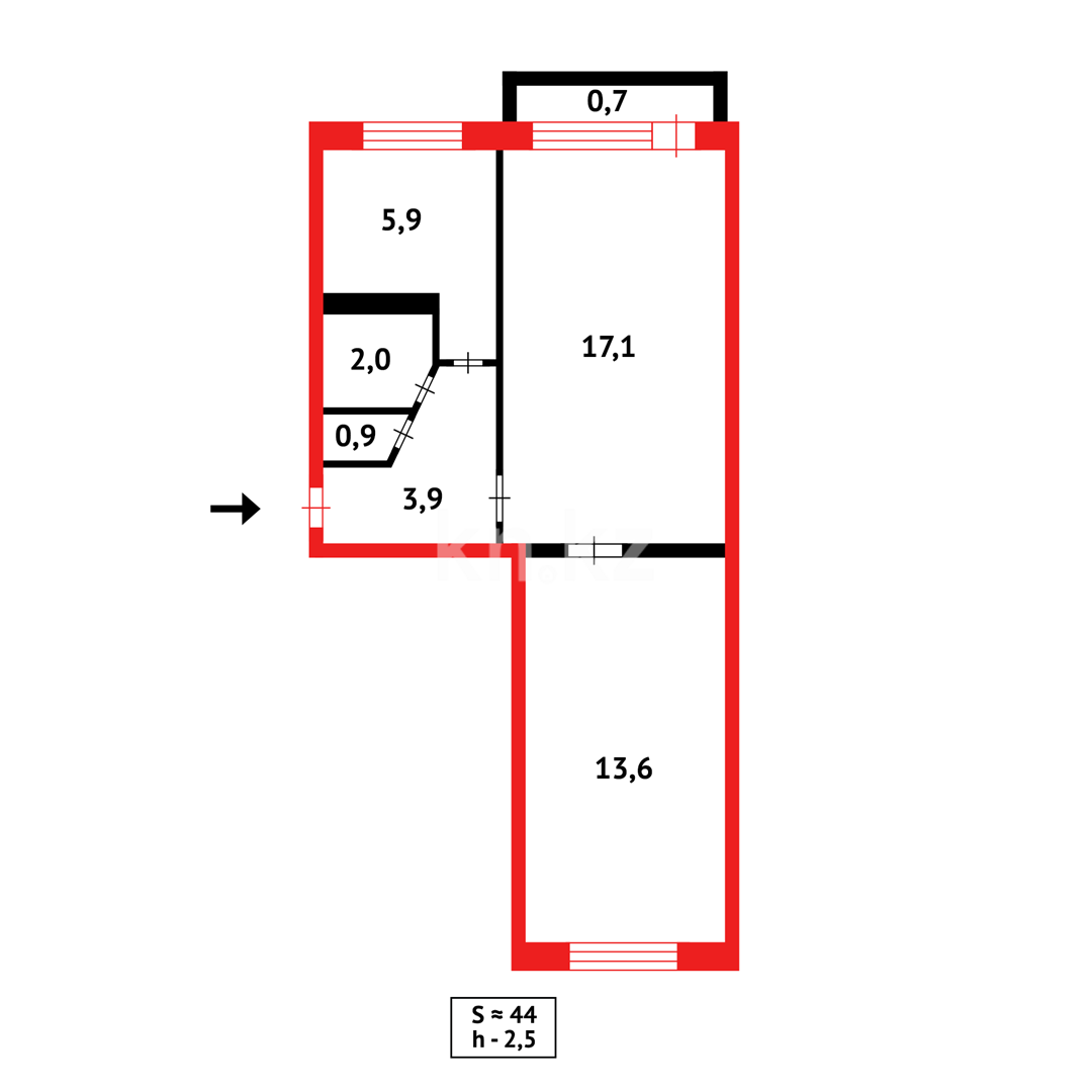 Продажа 2-комнатной квартиры, 44 м² в Караганде - фото 9