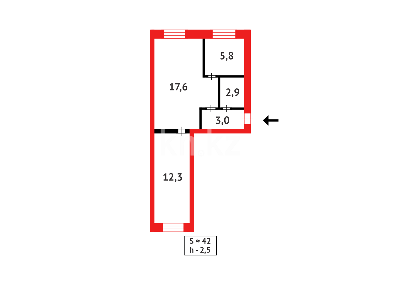 Продажа 2-комнатной квартиры, 41 м², ул. Ермекова в Караганде - фото 8