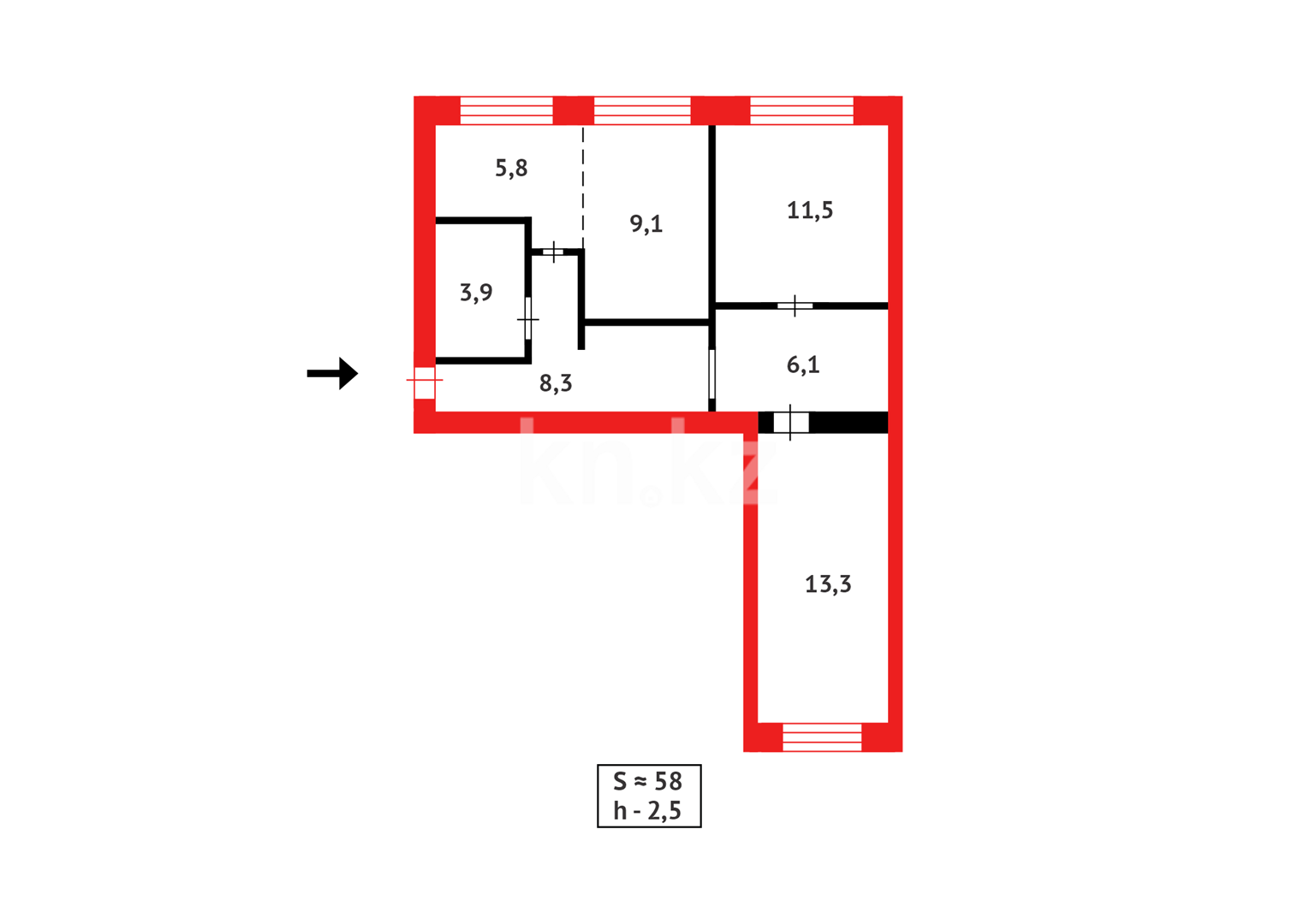 Продажа 3-комнатной квартиры, 57 м² в Караганде - фото 12