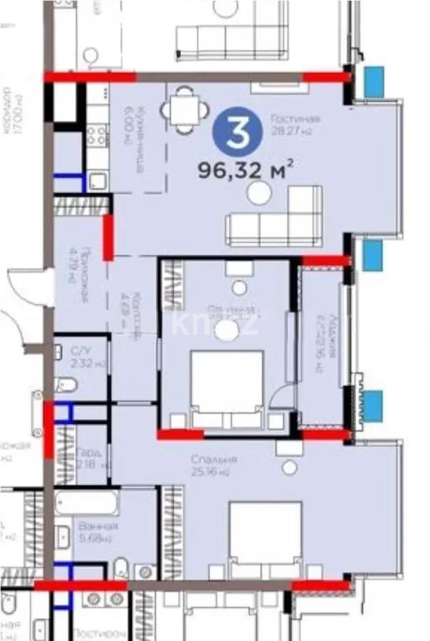 Продажа 3-комнатной квартиры, 96.32 м² в Астане - фото 4