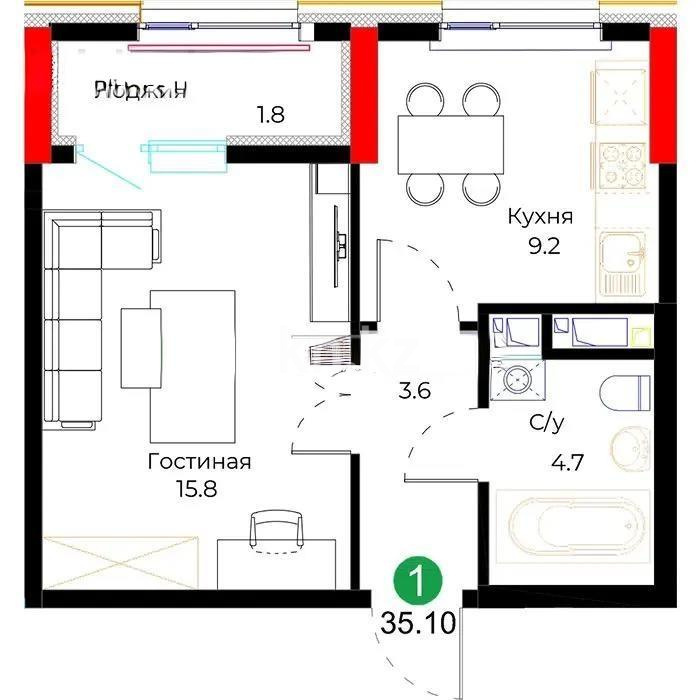 Продажа 1-комнатной квартиры, 36.2 м², ул. Молдагалиева, дом  3 в Астане