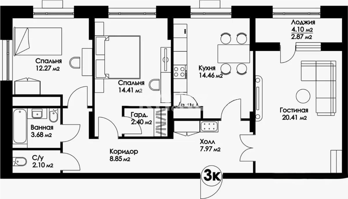 Продажа 3-комнатной квартиры, 89.42 м² в Астане