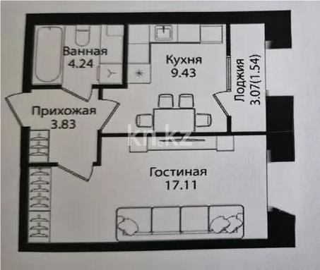 Продажа 1-комнатной квартиры, 36.15 м² в Астане