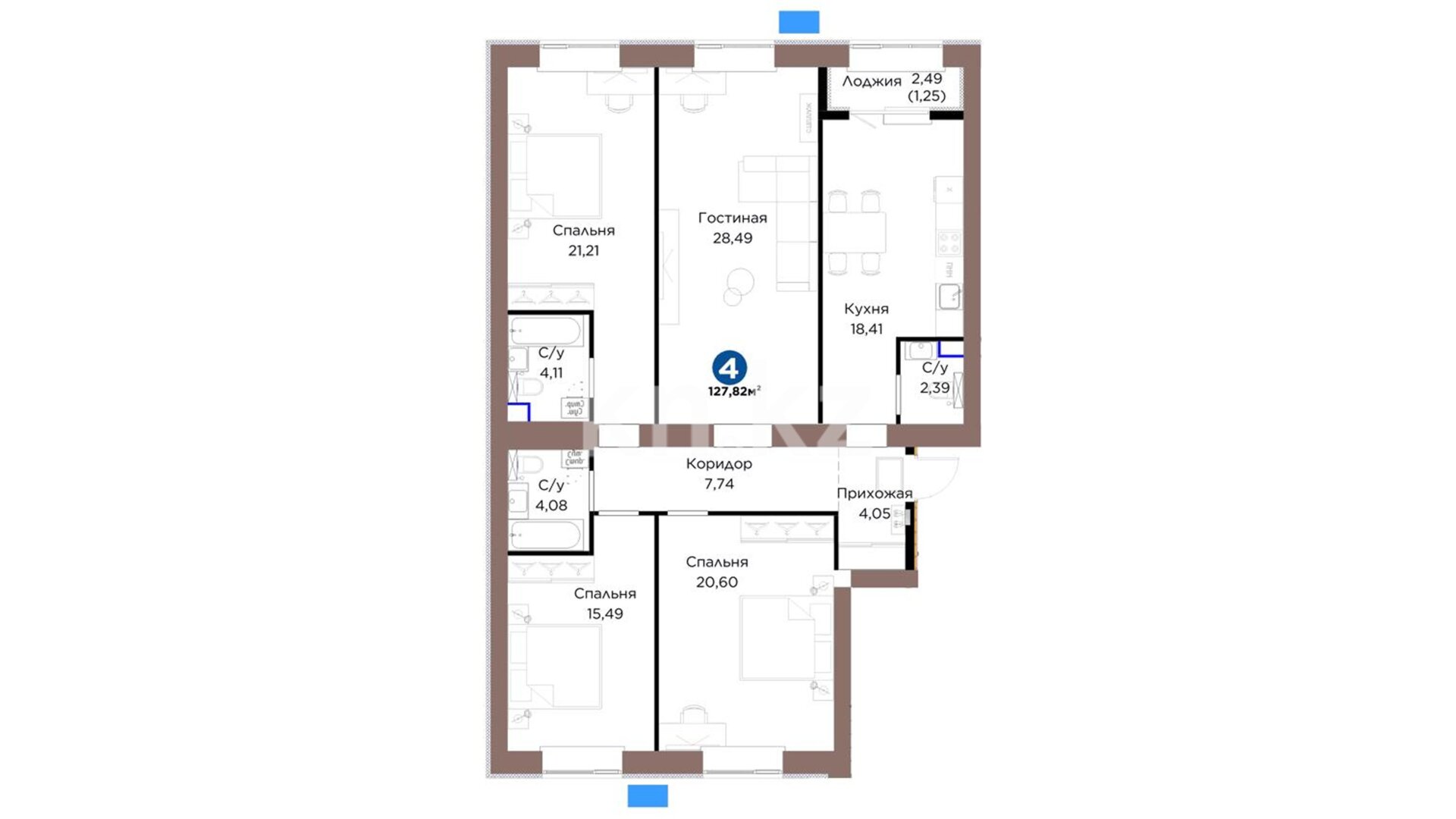 ЖК Tulga, 4-комнатная, цена 73 798 300 ₸, 577 000 ₸&nbsp;/&nbsp;м²