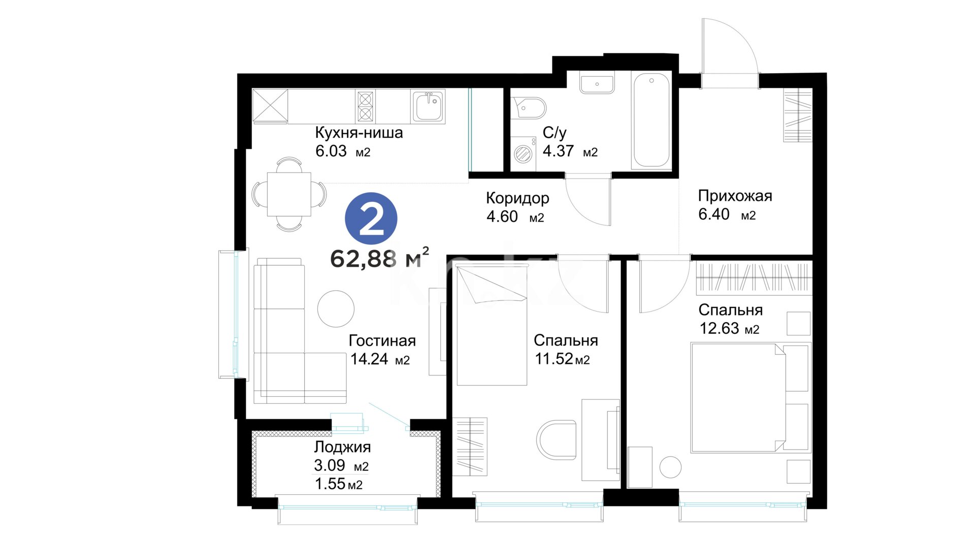 ЖК Alatau Plaza Residence, 3-комнатная, цена 51 277 949 ₸, 815 489 ₸&nbsp;/&nbsp;м²