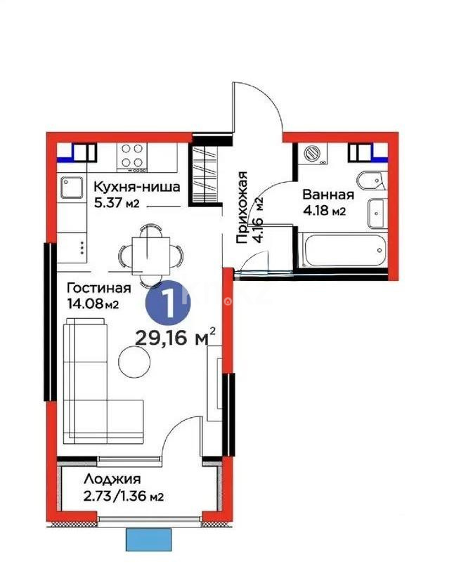 Продажа 1-комнатной квартиры, 29.16 м², мкр-н Гажайып, дом  33 в Алматы