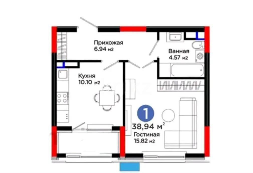 Продажа 1-комнатной квартиры, 38 м² в Астане