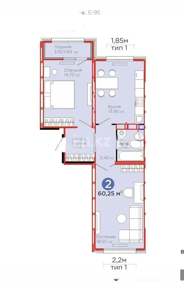 Продажа 2-комнатной квартиры, 61 м² в Астане - фото 4