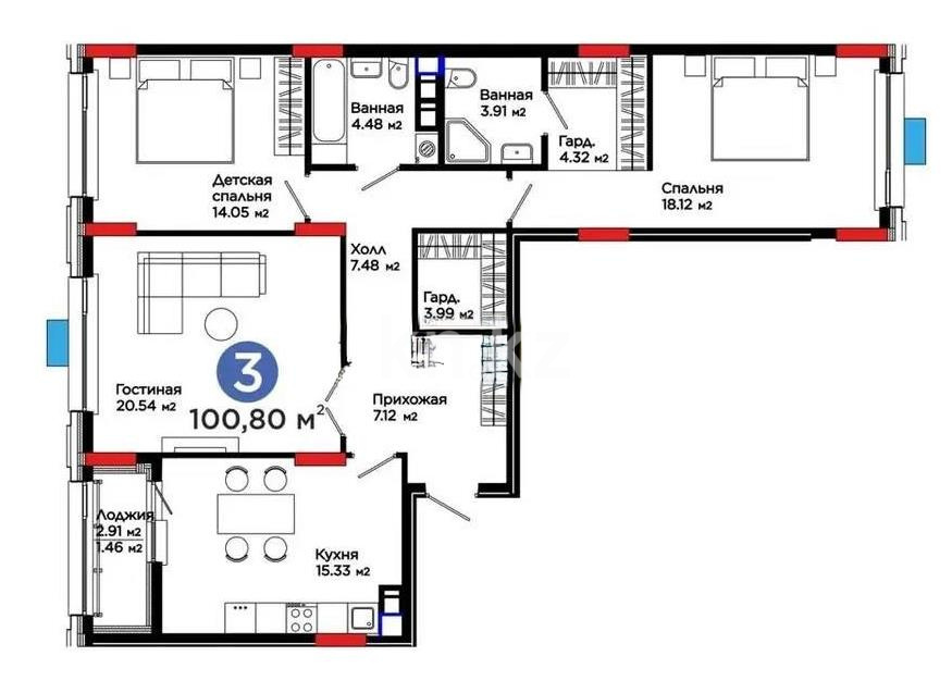 Продажа 3-комнатной квартиры, 100 м² в Астане