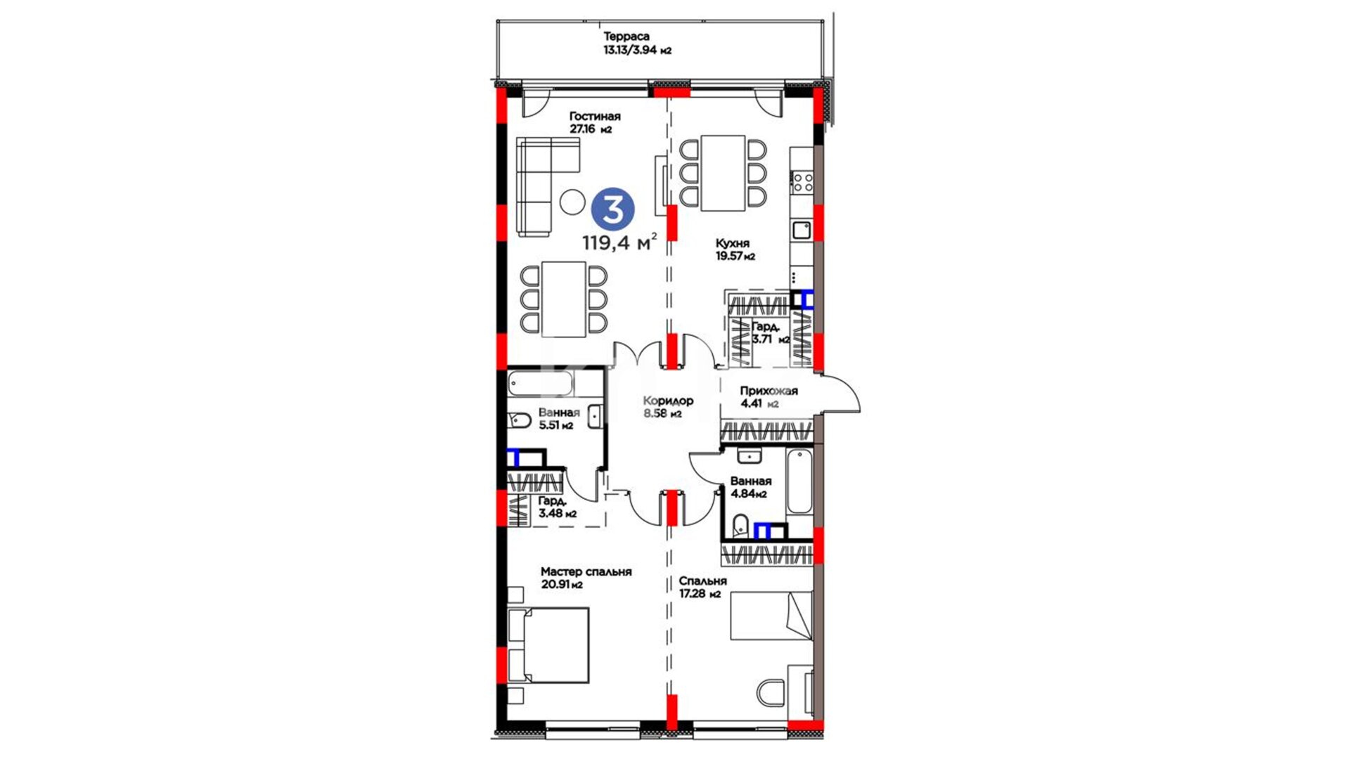 ЖК Family Gardens, 3-комнатная, цена 145 309 800 ₸, 1 217 000 ₸&nbsp;/&nbsp;м²
