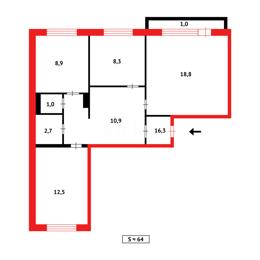 Продажа 3-комнатной квартиры, 64 м² в Караганде - фото 18