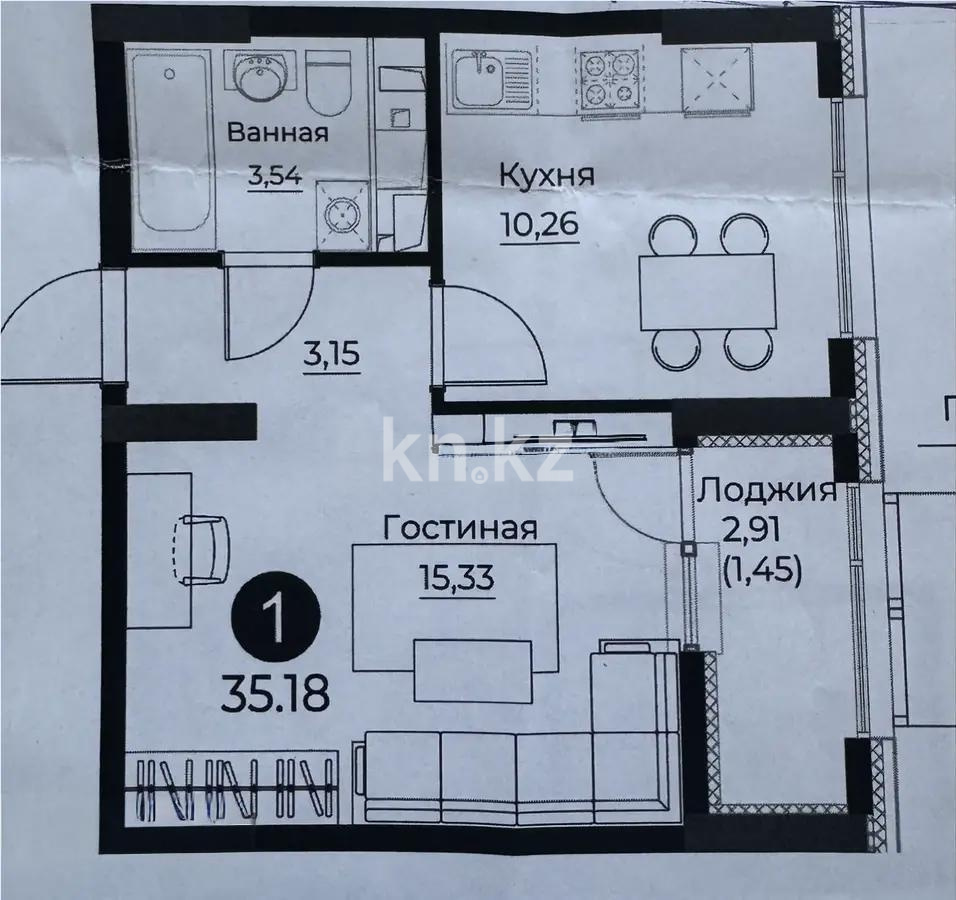 Продажа 1-комнатной квартиры, 35.18 м² в Астане