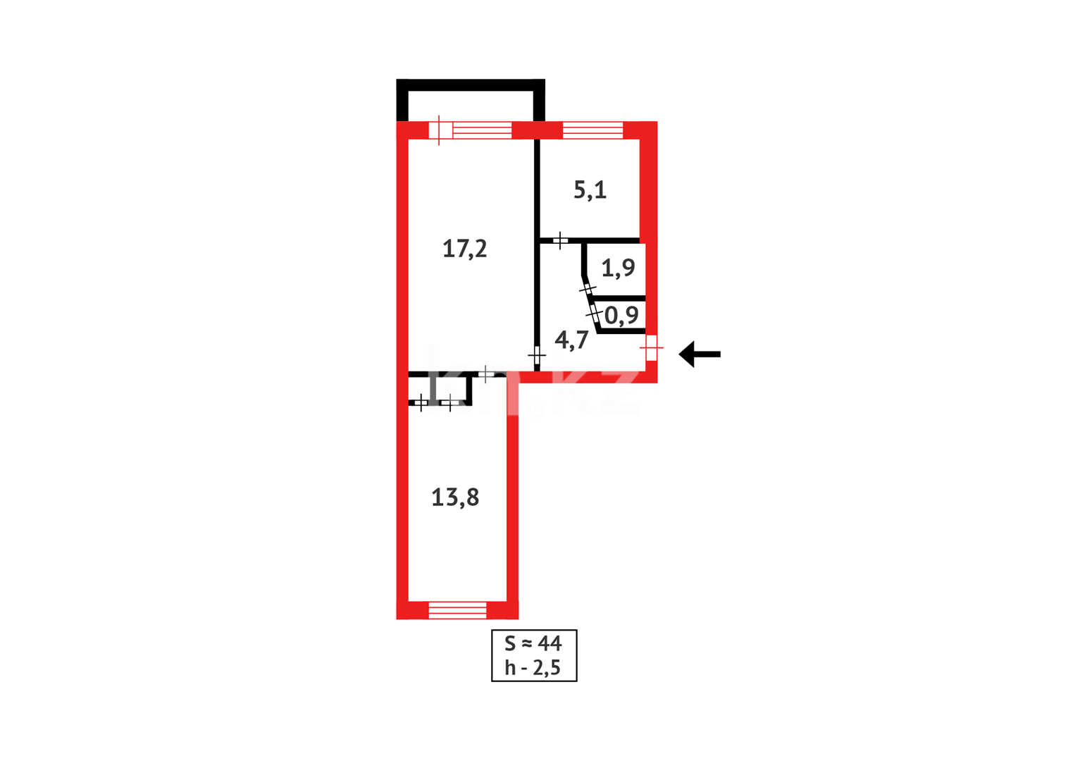 Продажа 2-комнатной квартиры, 43 м², мкр-н 7-й в Темиртау - фото 10
