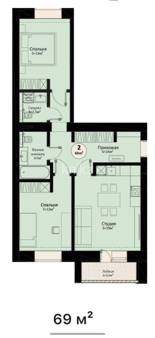 Продажа 3-комнатной квартиры, 69 м² в Караганде - фото 2