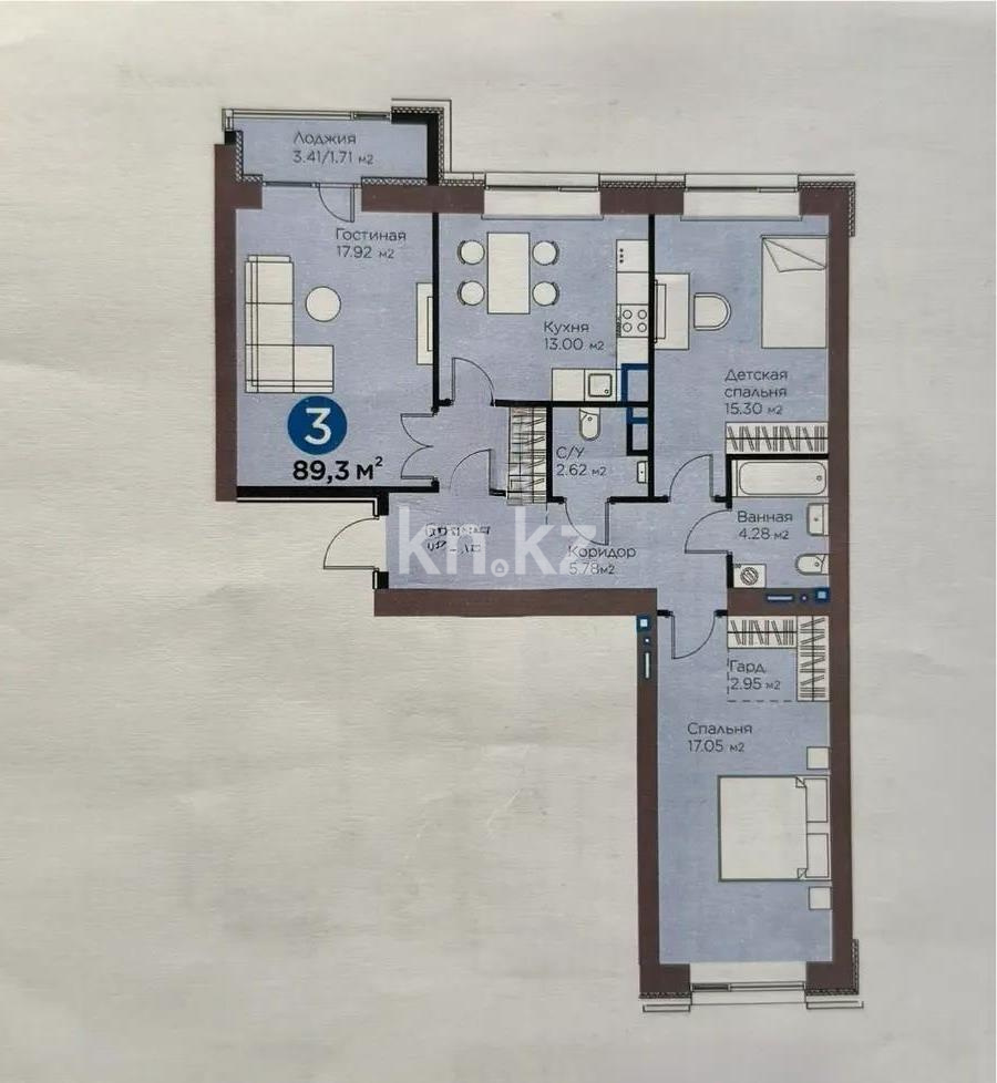 Продажа 3-комнатной квартиры, 89.3 м² в Астане