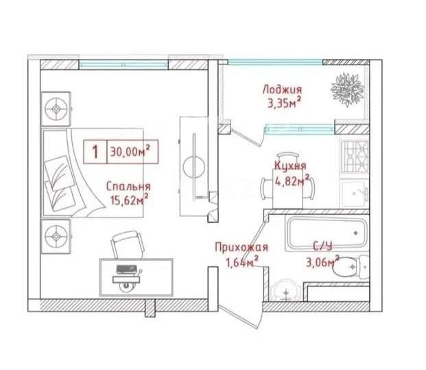 Продажа 1-комнатной квартиры, 30 м² в Алматы