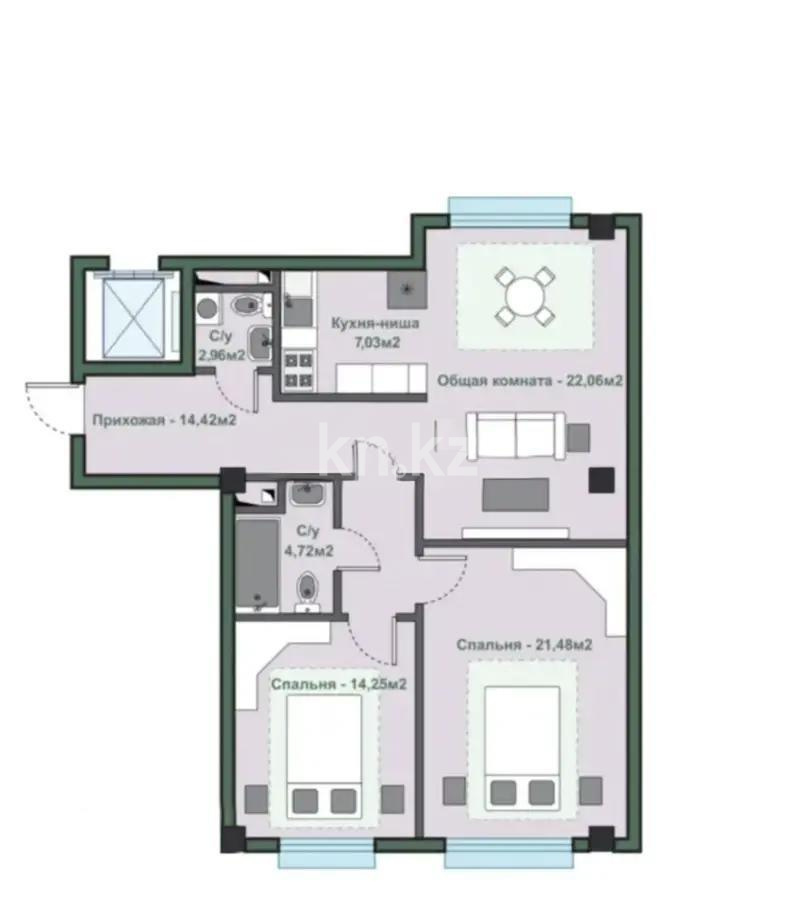 Продажа 3-комнатной квартиры, 86.92 м² в Алматы