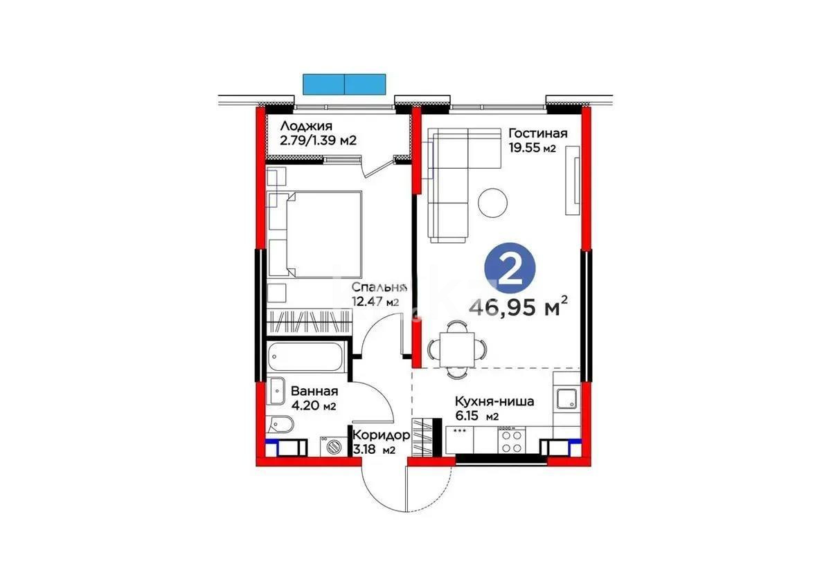 Продажа 2-комнатной квартиры, 47 м² в Алматы