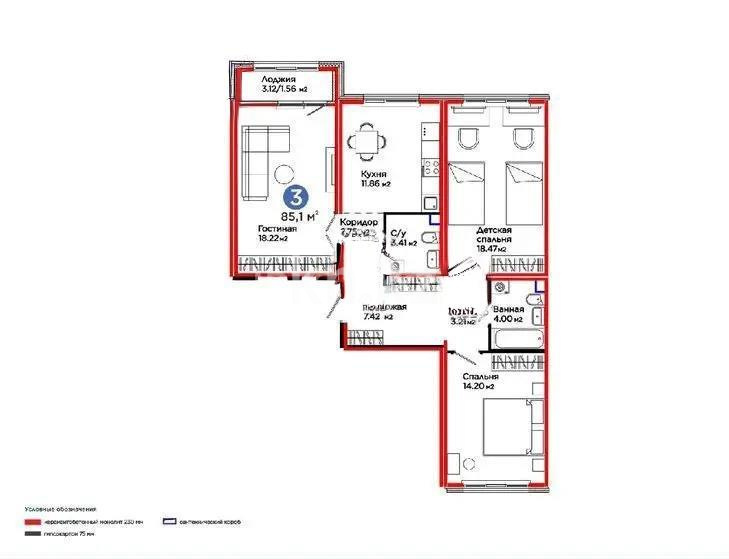 Продажа 3-комнатной квартиры, 85.1 м², ул. Толе би, дом  24 в Астане