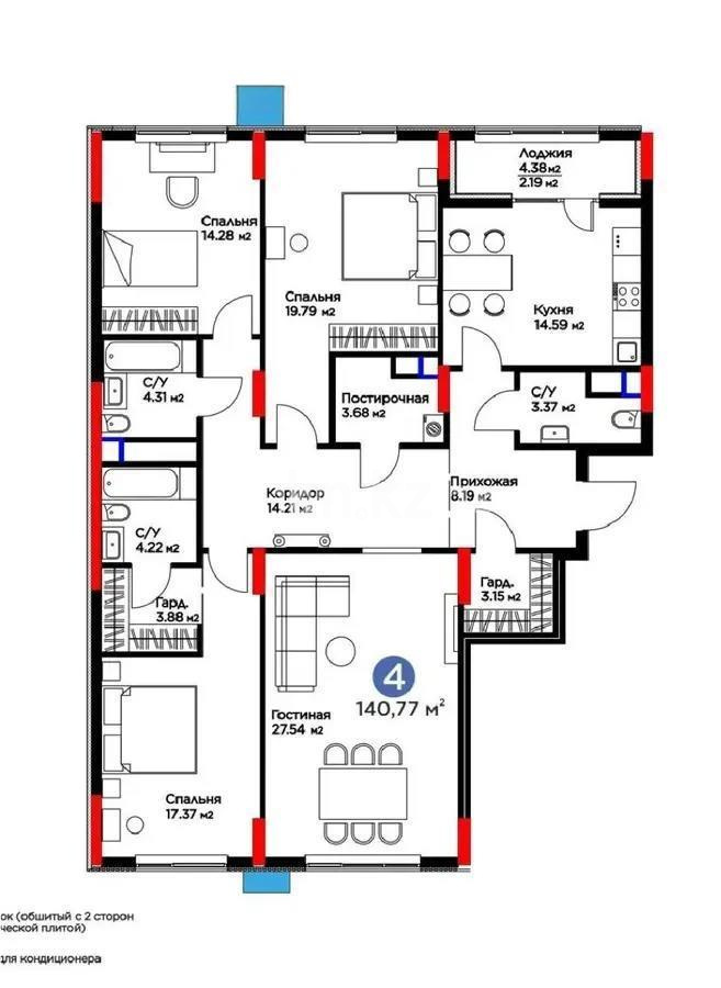 Продажа 4-комнатной квартиры, 140.77 м², ул. Е-900, дом  6 в Астане