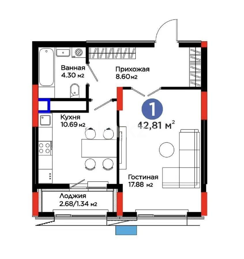 Продажа 1-комнатной квартиры, 43 м² в Астане