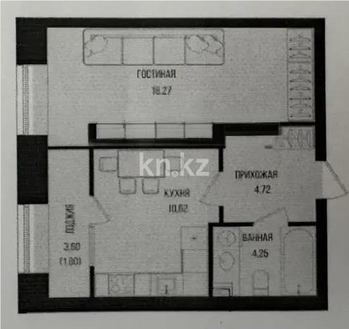 Продажа 1-комнатной квартиры, 39.66 м², ул. Серкебаева, дом  49 в Астане