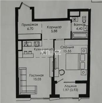 Продажа 2-комнатной квартиры, 56.15 м² в Астане