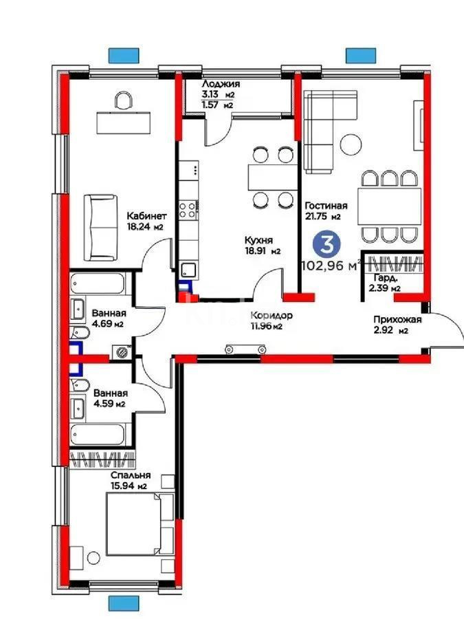 Продажа 3-комнатной квартиры, 102.86 м², ул. Ботакоз, дом  2/1 в Алматы