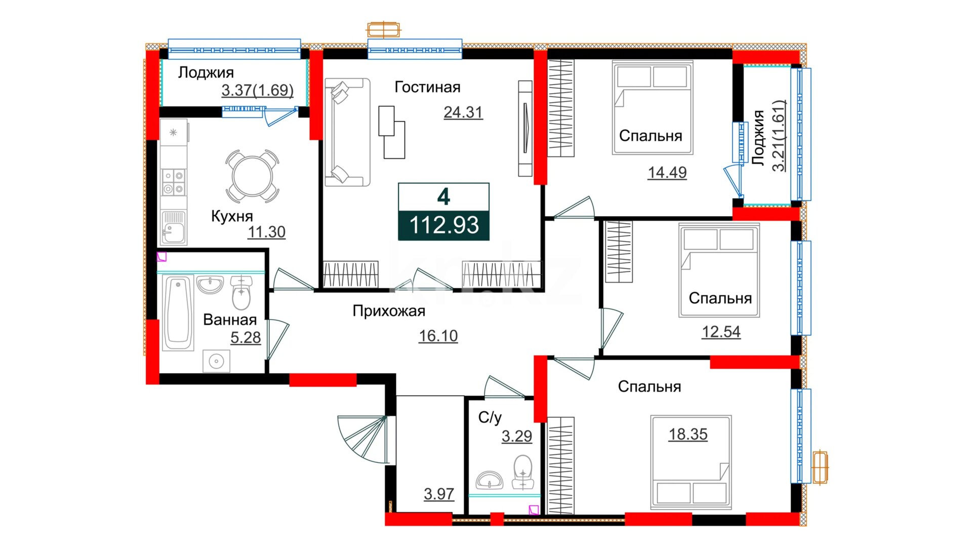 ЖК Shakarim Avenue, 4-комнатная, цена 51 462 201 ₸, 455 700 ₸&nbsp;/&nbsp;м²
