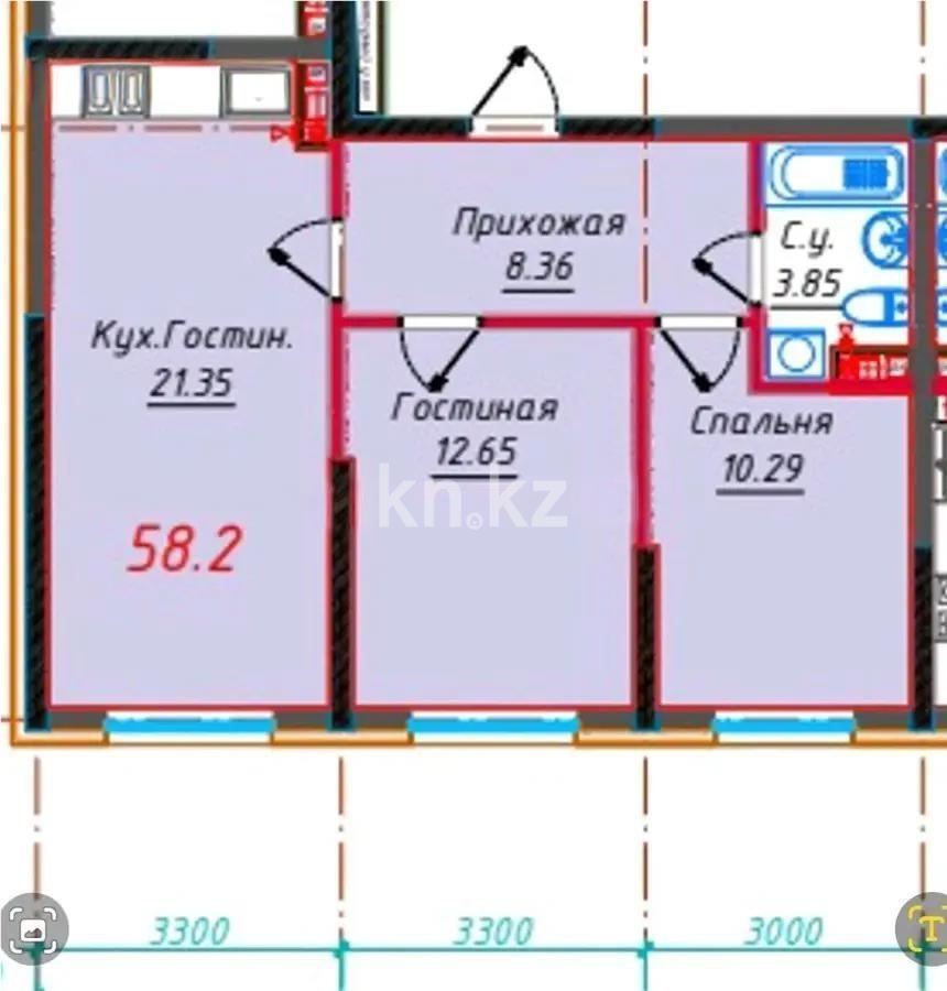 Продажа 2-комнатной квартиры, 58.2 м² в Алматы