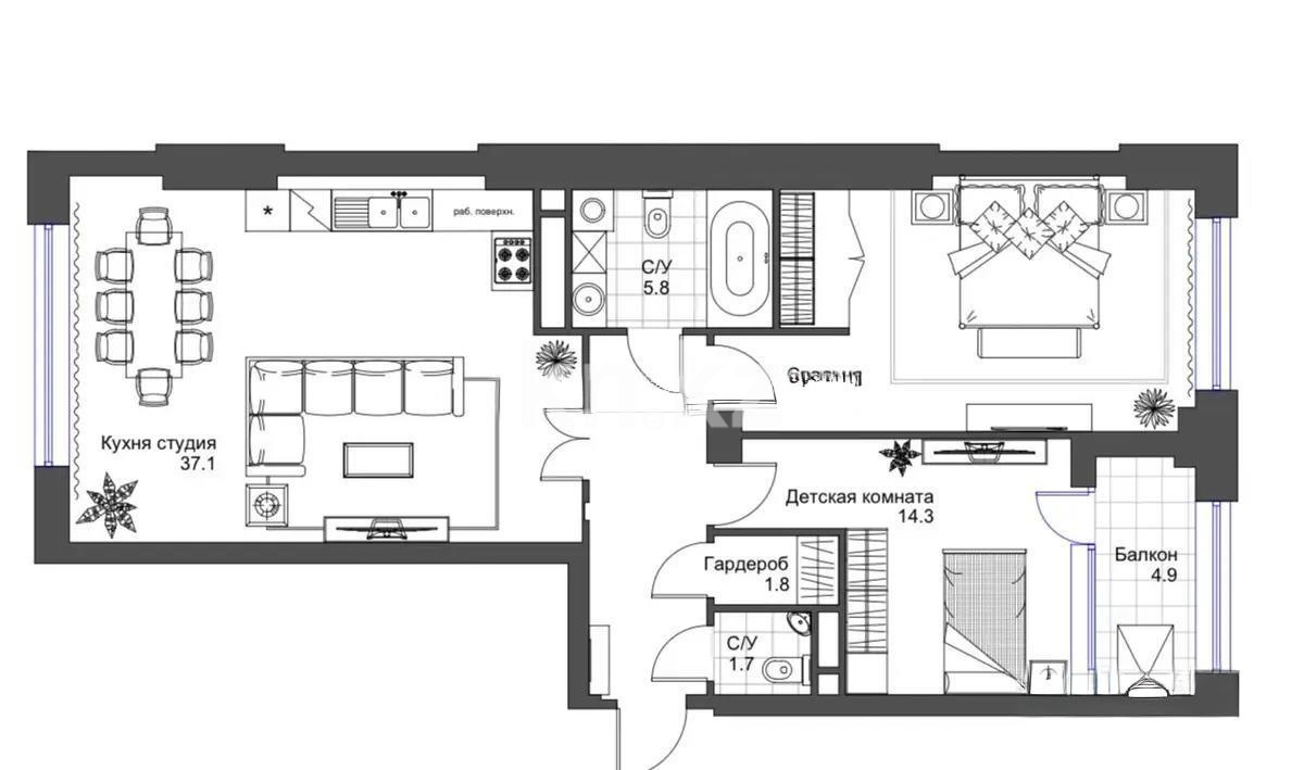 Продажа 3-комнатной квартиры, 105 м², пр. Гагарина, дом  277/7 в Алматы - фото 2