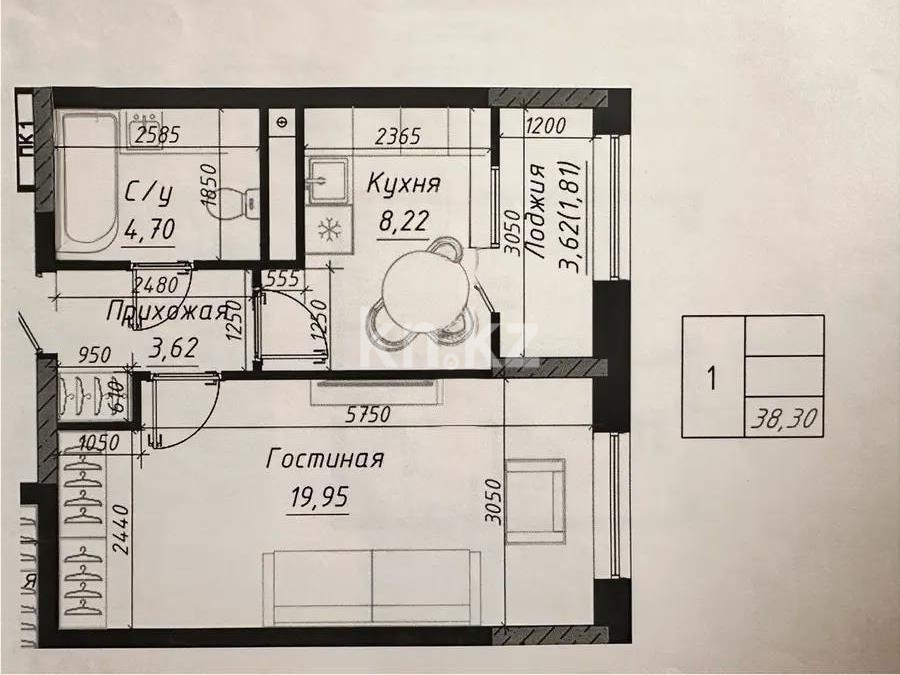 Продажа 1-комнатной квартиры, 38.3 м² в Астане