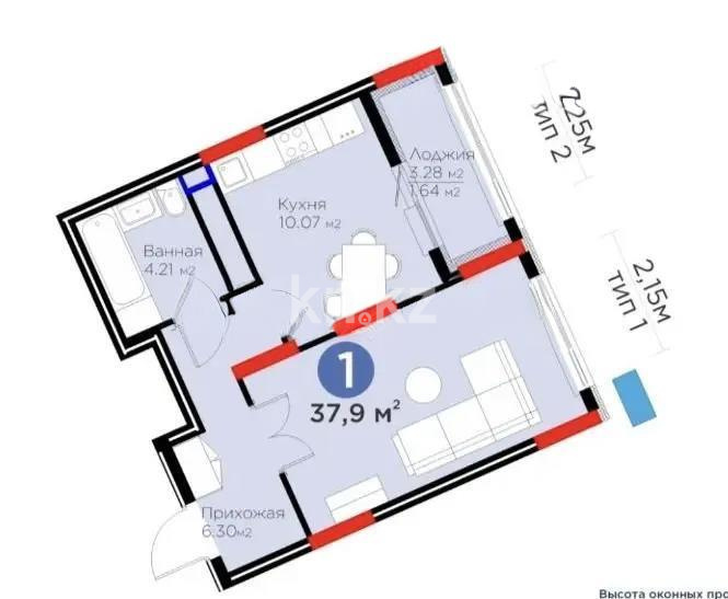 Продажа 1-комнатной квартиры, 37.9 м², ул. Бухар жырау, дом  33 в Астане