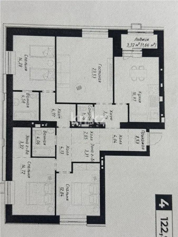Продажа 4-комнатной квартиры, 122.72 м², ул. Калдаякова, дом  12 в Астане