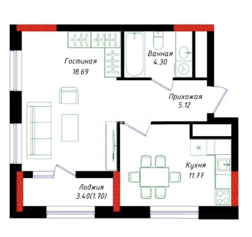 Продажа 1-комнатной квартиры, 42 м² в Астане
