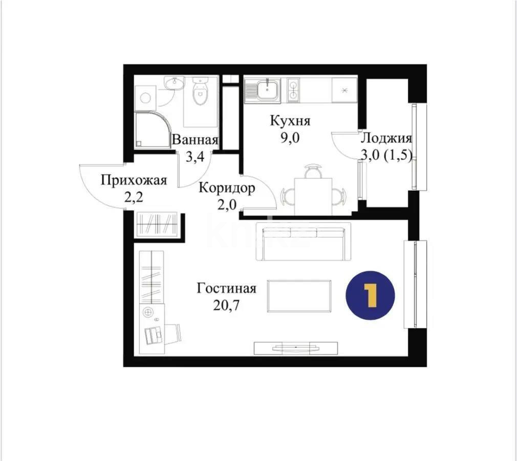 Продажа 1-комнатной квартиры, 40 м², пр. Рыскулова, дом  2б/2 в Алматы